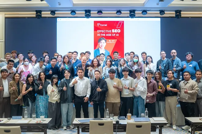 ภาพหมู่ผู้เรียนเวิร์กช็อป AI SEO Funnel ทั้งรุ่น